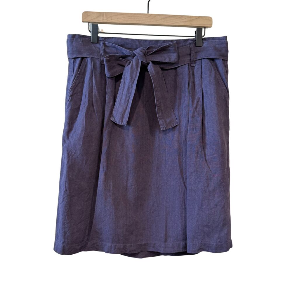 Not Perfect Linen Purple Belted Knee Length Short Skirt Size XL Lagen Look